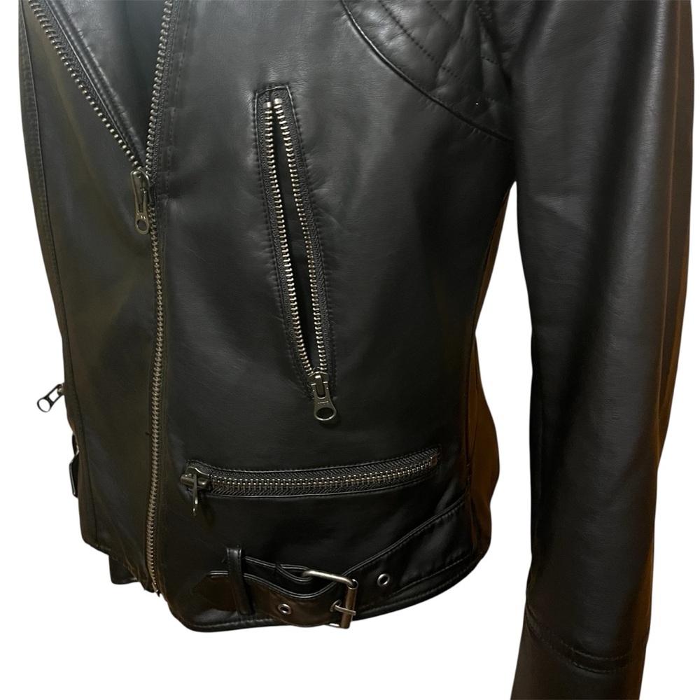 We The Free Black Vegan Leather Moto Biker Jacket Large - Picture 6 of 13